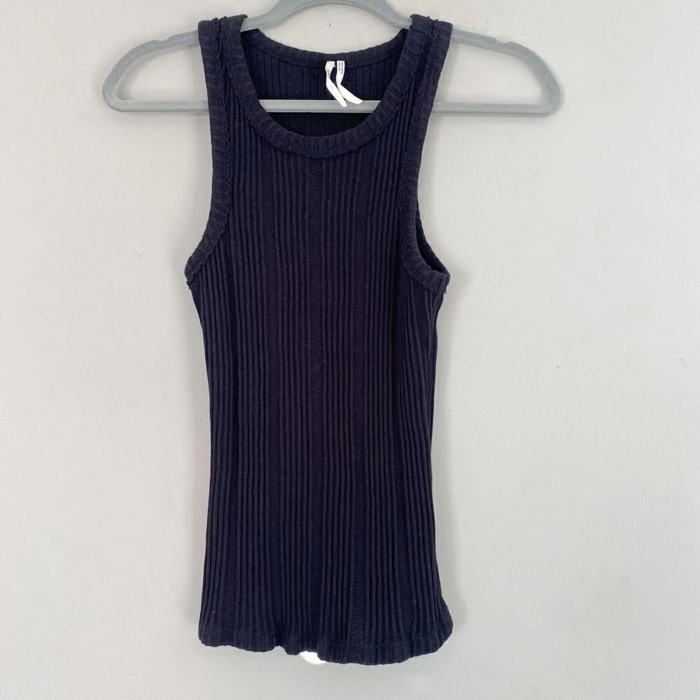 Anthropologie black ribbed cotton tank top